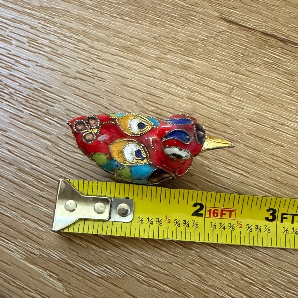 Vintage Chinese Cloisonne Enamel Duck Figurine Red Miniature Bird Filigree 1.75" - Picture 10 of 11